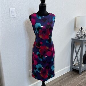Ronni Nicole Navy Floral Midi Sheath Dress